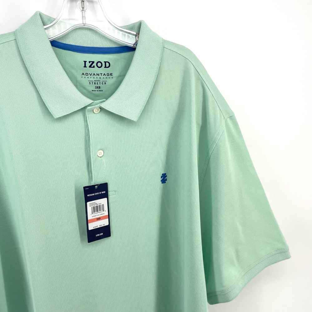 NWT Izod Advantage Performance Polo Shirt Mens 3XB Birds Egg Green Stretch
